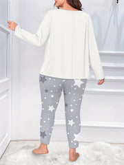 Star Print Pajamas Set Round Neck Top & Pants