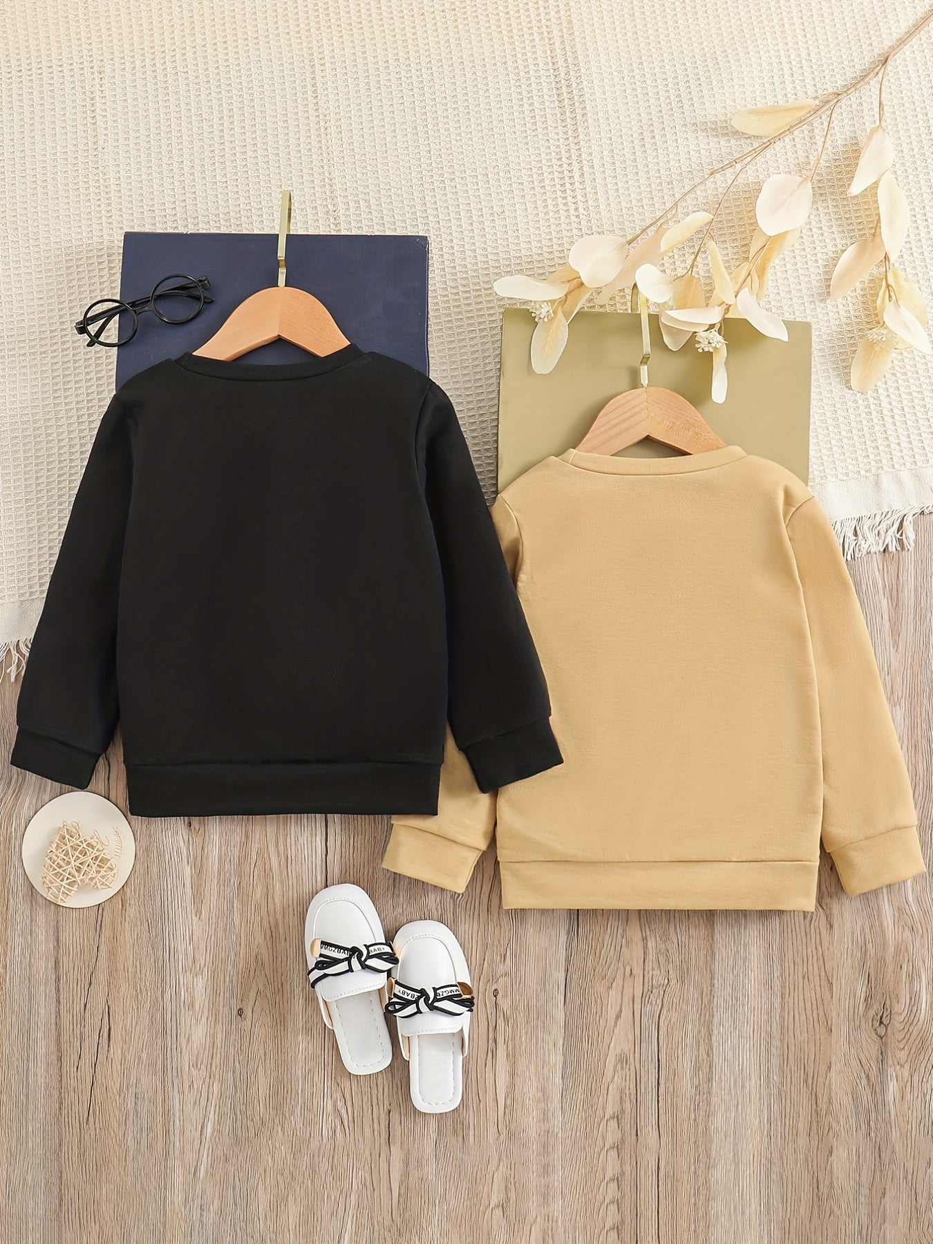 2pcs Girls' Cartoon Cat Round Neck Sweatshirt for Daily Casual