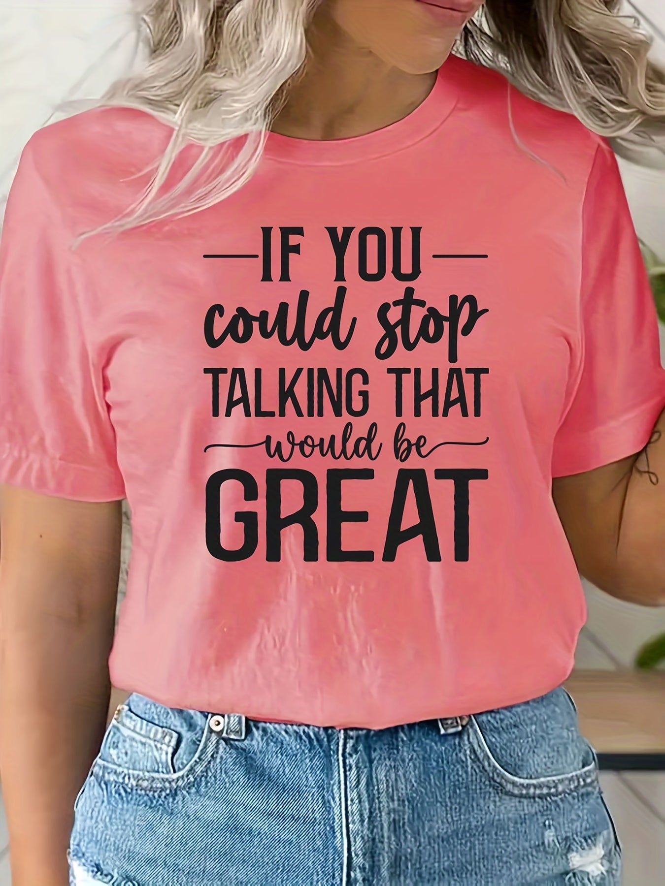 Letter Graphic Tee Round Neck Casual Sports TShirt Women's Summer Tops