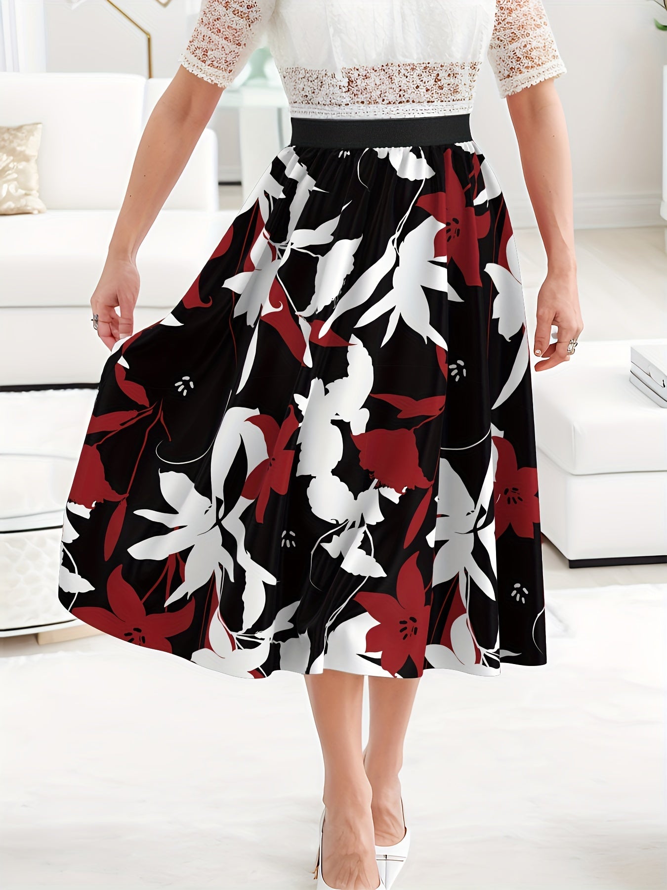 Floral Print High Rise Maxi Skirt