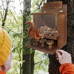 Wooden Squirrel House for Fall Garden Decor