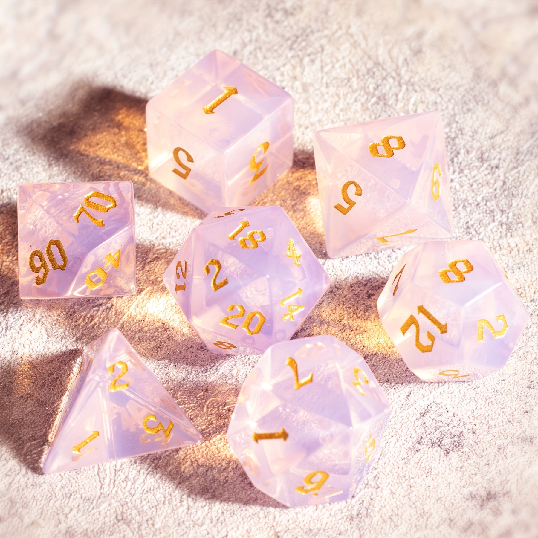 7pcs Pink Feldspar Dices for Tabletop RPG Games