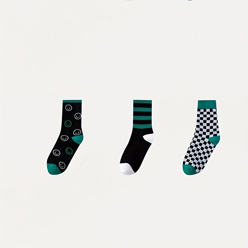 5 Pairs Plaid Print Crew Socks for Women