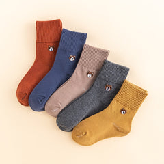 5 Pairs Solid Bear Cotton Socks for Autumn Winter