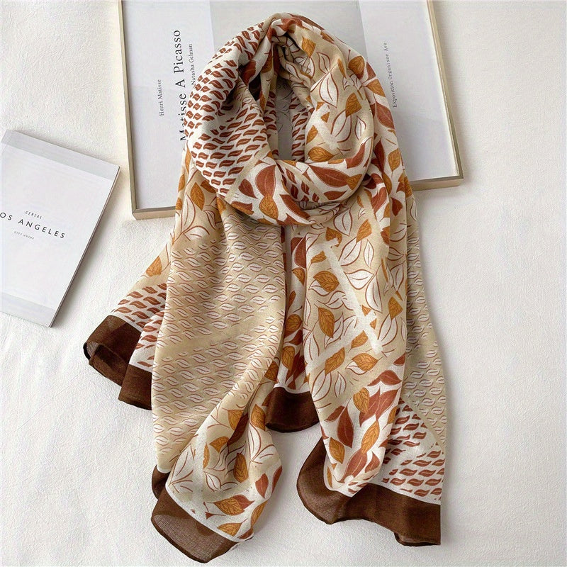 Chinese Style Scarf Leaves Pattern Long Breathable Shawl Wraps