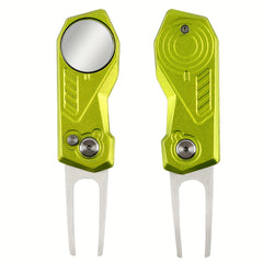 Foldable Golf Divot Repair Tool Magnetic Marker Green Fork