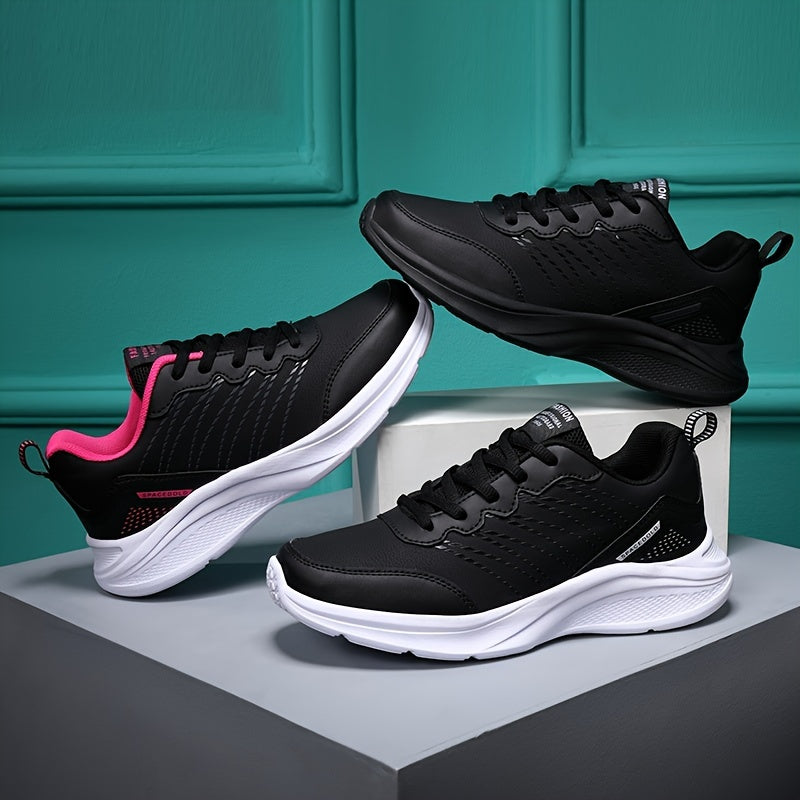 Women's Lace-Up Running Shoes Faux Leather Sneakers