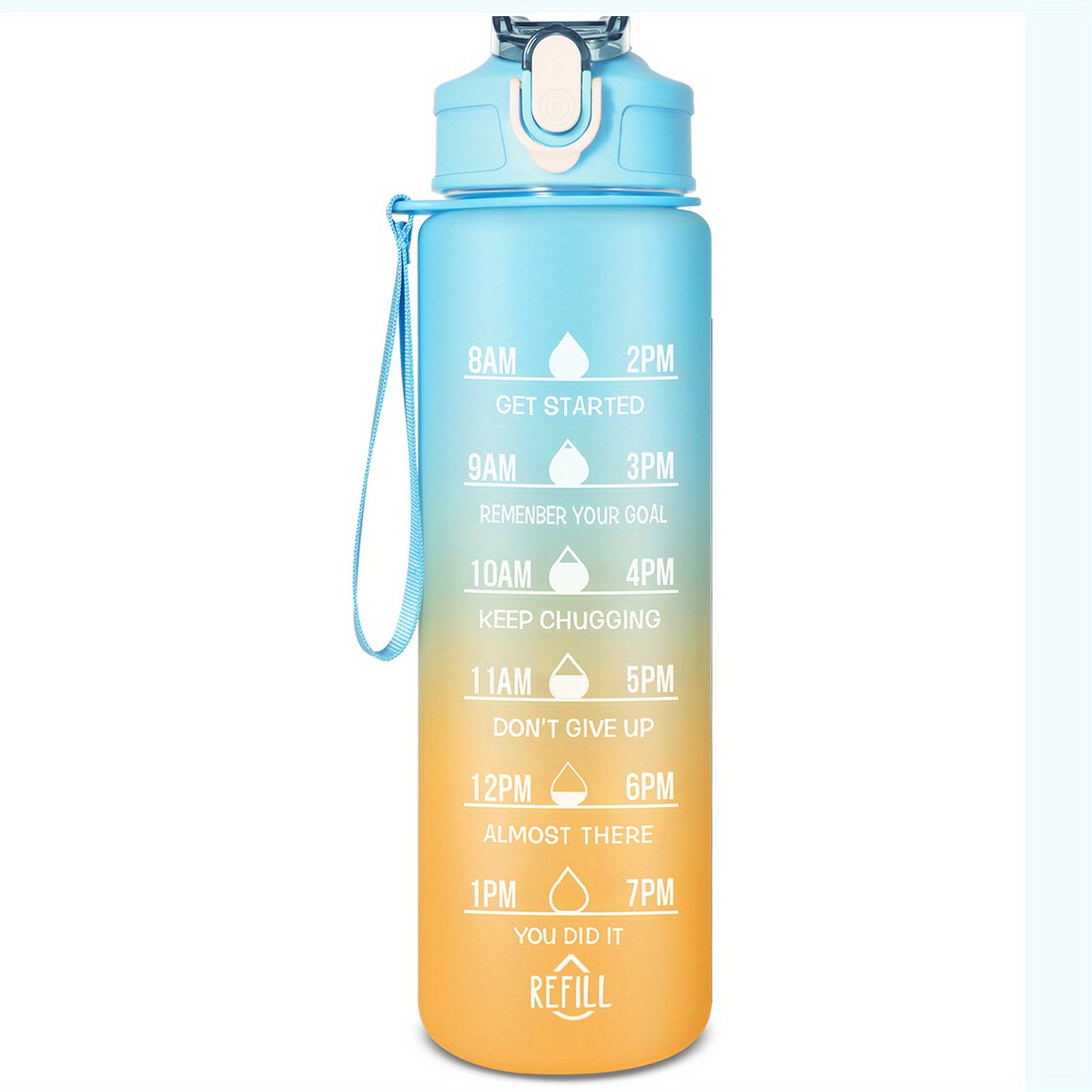 Gradient Water Bottle with Straw and Time Marker, Portable Leakproof Mot