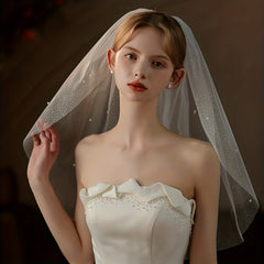 Short Veil With Comb Silver Pearl Bridal Wedding Accessories