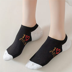 5 Pairs Heart & Letter Print Low Cut Ankle Socks Women's Stockings