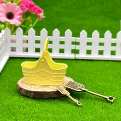 2pcs 1:12 Dollhouse Metal Flower Bucket Basket with Shovel Fairy Garden Decor