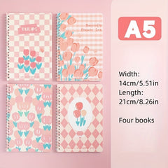 4pcs set Student A5 Coil Book Set Flower Journal Notepad Notebook
