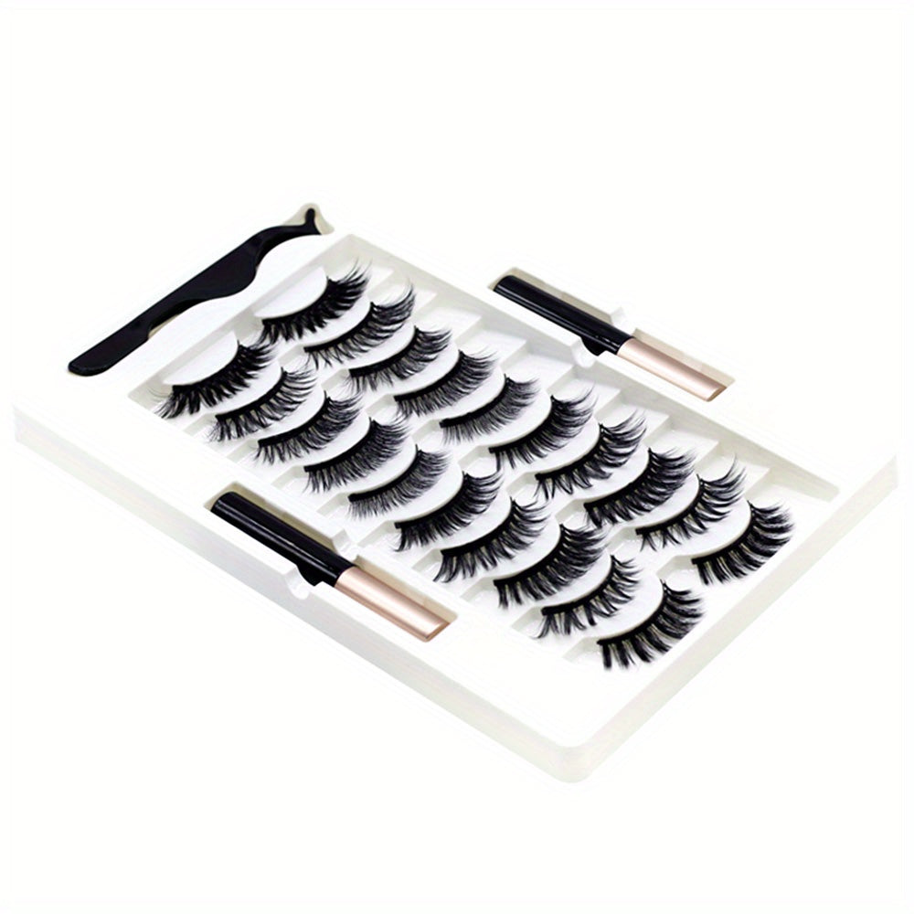 10 Pairs Magnetic False Eyelashes 3D Faux Mink Magnetic Lashes Set