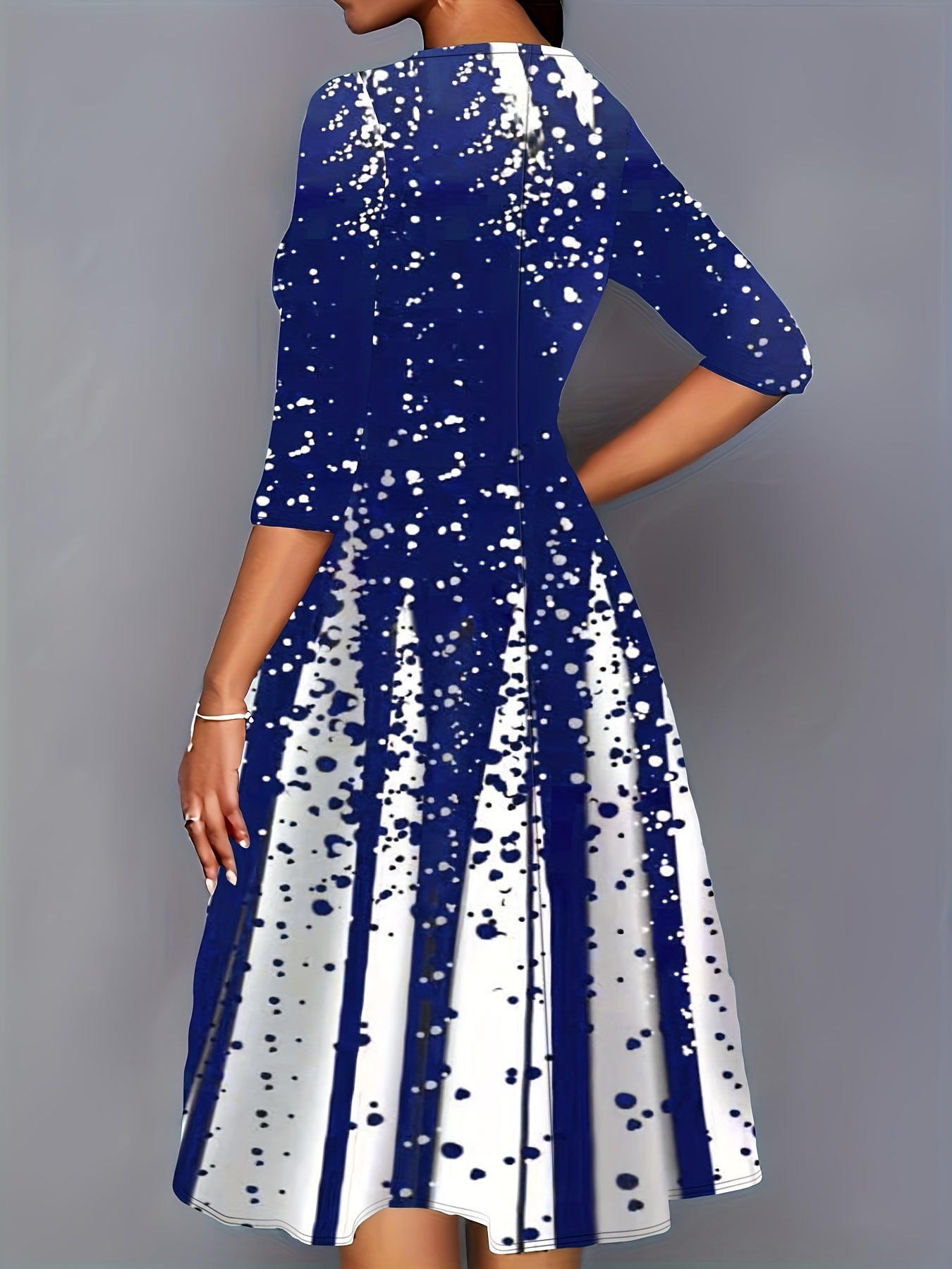 Women's Plus Polka Dot & Stripe Print Round Neck A-line Maxi Dress