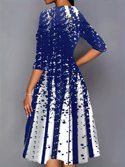 Women's Plus Polka Dot & Stripe Print Round Neck A-line Maxi Dress