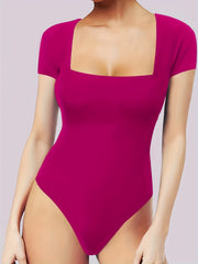 Slim Square Neck Short Sleeve Bodysuit for Women