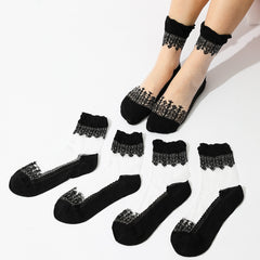 5 Pairs Lace No Show Socks Women's Stockings & Hosiery