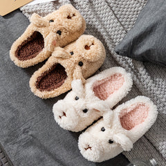 Funny Cartoon Dog Decor Slippers Plush Lined Slip On Fuzzy Shoes