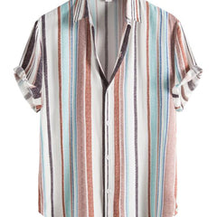 Men's Striped Print Casual Short Sleeve Shirt