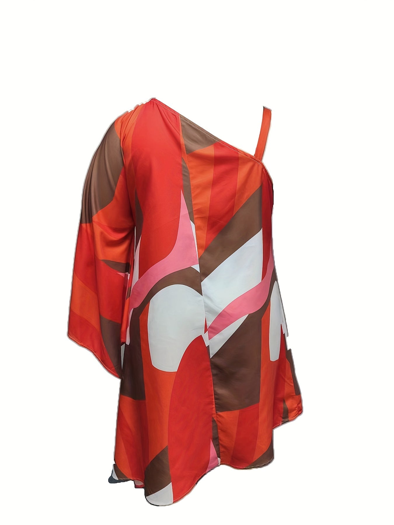 Women's Plus Size Leaf Print One Shoulder Mini Dress
