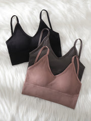 3pcs Solid Ribbed Cami Crop Tops V Neck Hollow Out Top Women's Lingerie