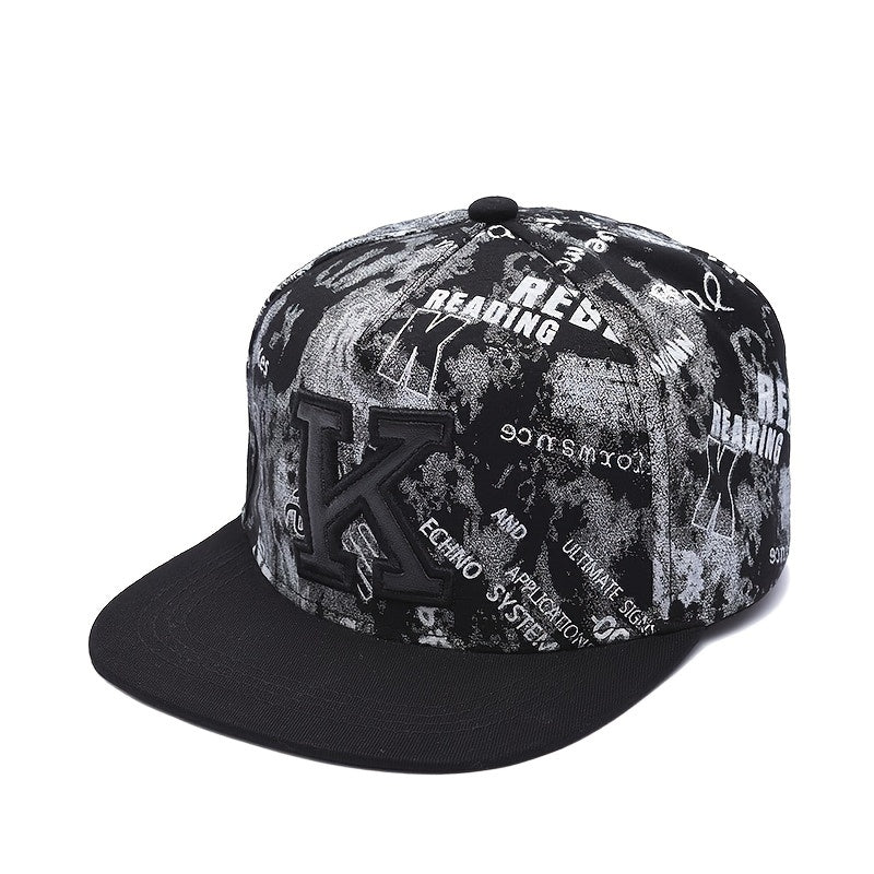 Graffiti Print K Embroidery Men's Hip Hop Flat Brim Hat