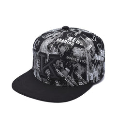 Graffiti Print K Embroidery Men's Hip Hop Flat Brim Hat