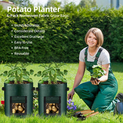 2pcs Potato Grow Bags Planting Growing Bag With Flap And Handles Green