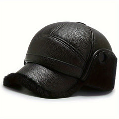 Men's Winter Plush Warm Leather Baseball Cap With Earflaps