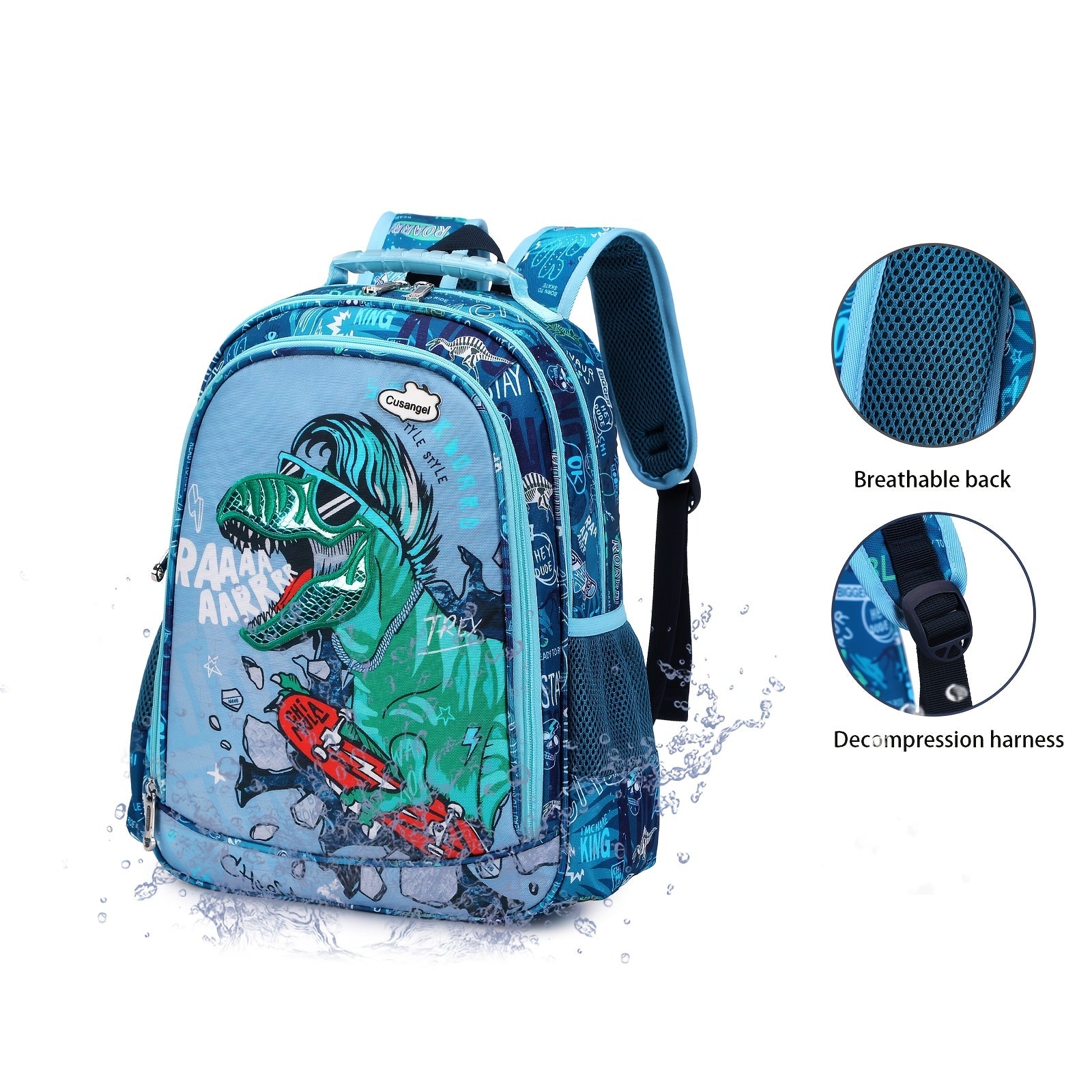 Kids Waterproof Unicorn Dinosaur Backpack Large Capacity Multiple Compartments