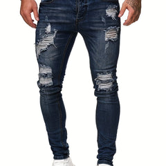 Men's Slim Fit Ripped Jeans Casual Street Style Distressed Denim Pants