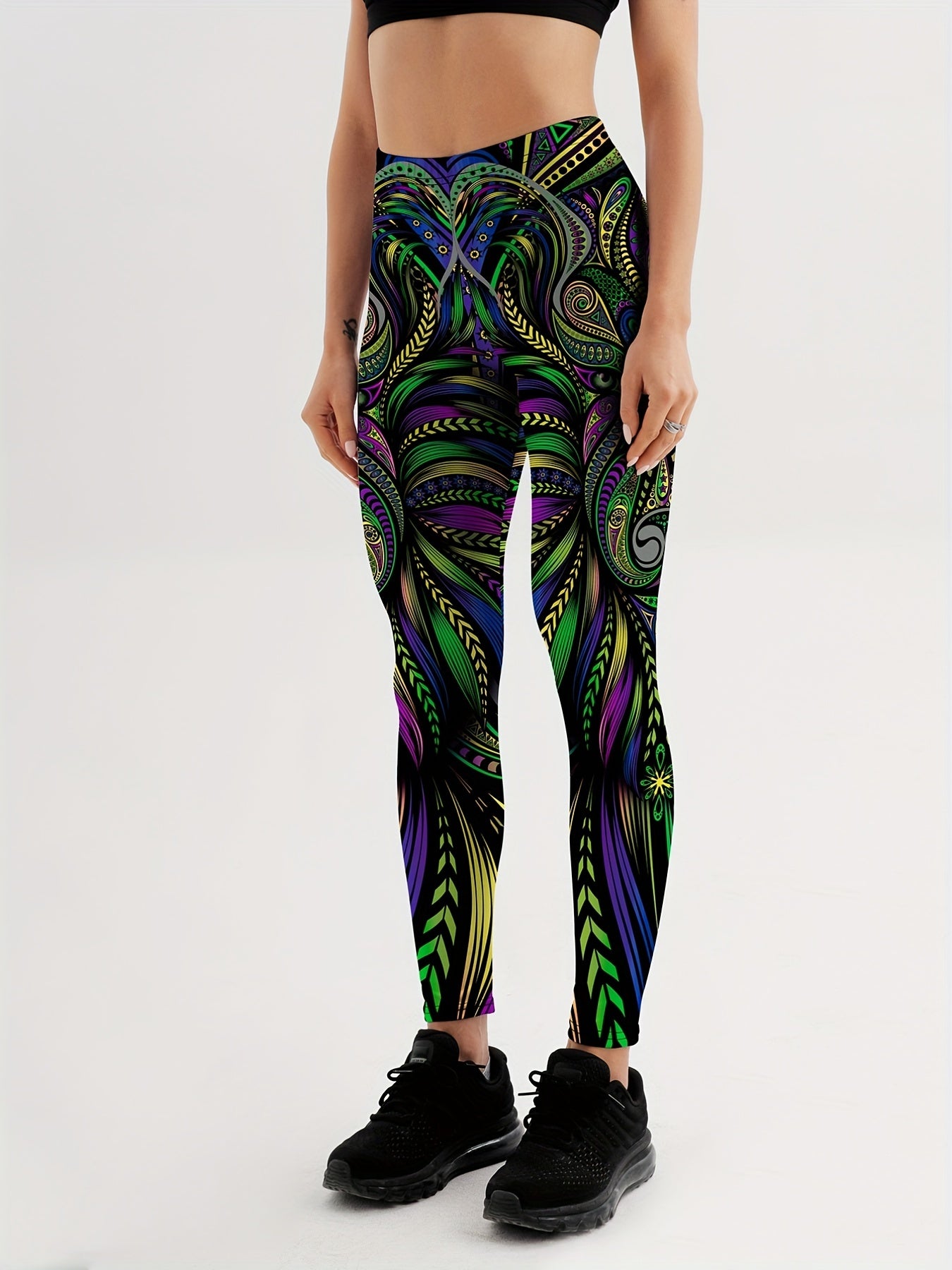 Women's Paisley Graphic Yoga Leggings for Workouts & Running Gym