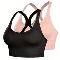 2pcs Sports Bras Comfy Breathable Push Up Shockproof Women's Lingerie Underwear