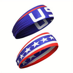 2pcs American Flag Independence Headband Elastic Sports Sweat Hair Accessories