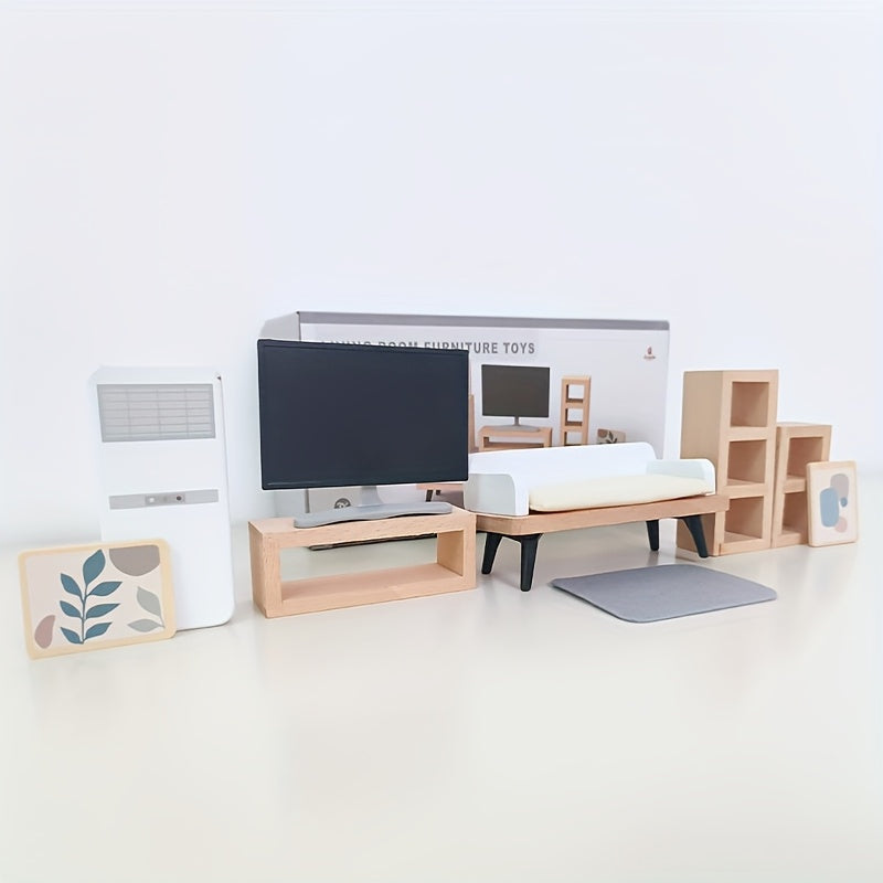 Scandinavian Style Wooden Toy Set Mini Furniture Kitchen Bedroom Bathroom
