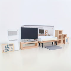 Scandinavian Style Wooden Toy Set Mini Furniture Kitchen Bedroom Bathroom