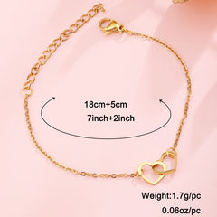 Heart To Heart Chain Bracelet 18K Plated Stainless Steel Adjustable Hand Chain