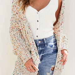 Women's Plus Rainbow Dot Print Long Sleeve Open Front Cardigan
