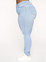 Solid Button Fly High Rise Stretch Jeans