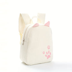 Corduroy Rabbit Ear Footprint Backpack Lightweight Waterproof Schoolbag