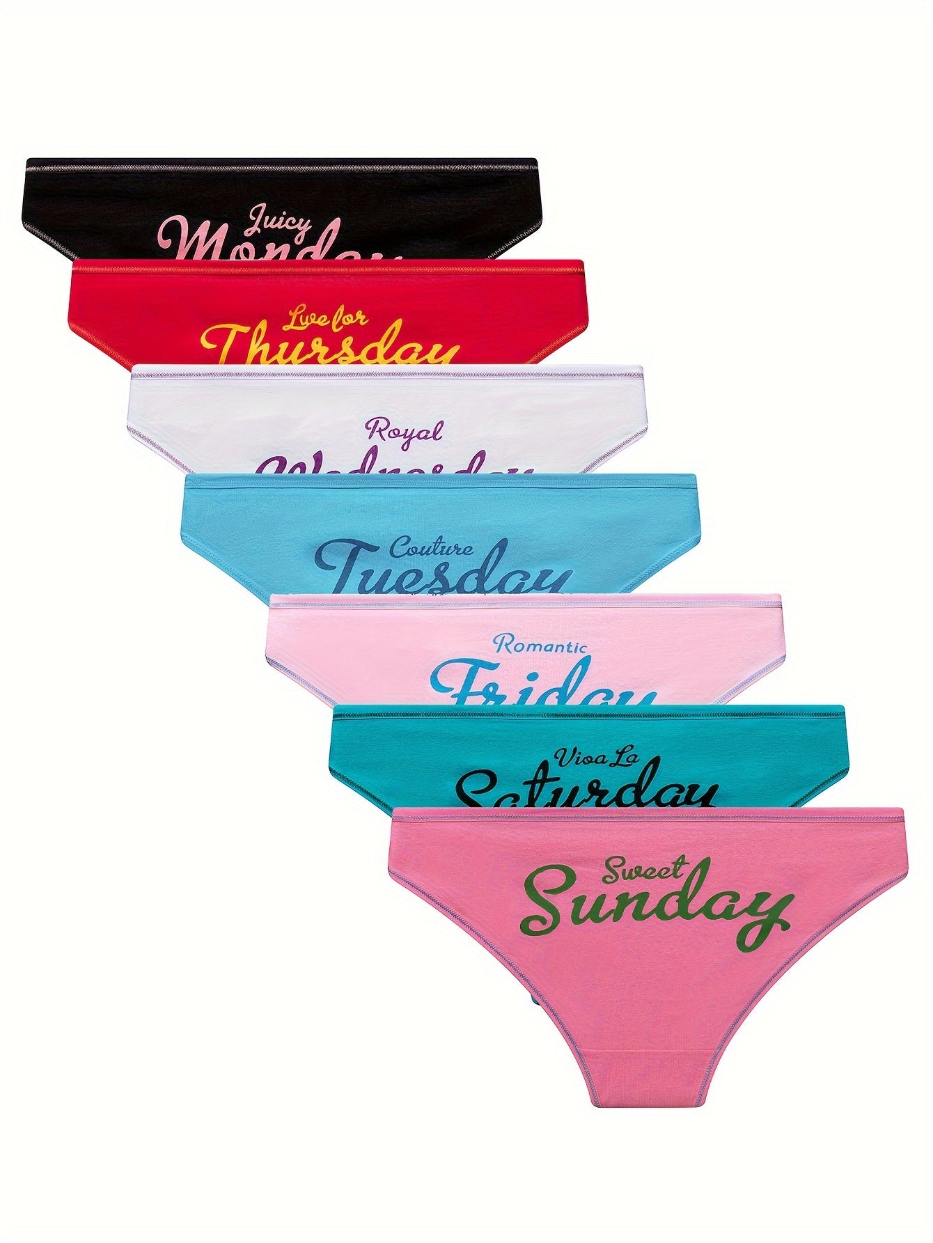 7 Pack Plus Size Letter Print Panties Women's Plus Knot Front Lingerie