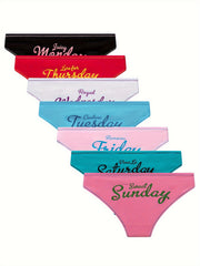 7 Pack Plus Size Letter Print Panties Women's Plus Knot Front Lingerie