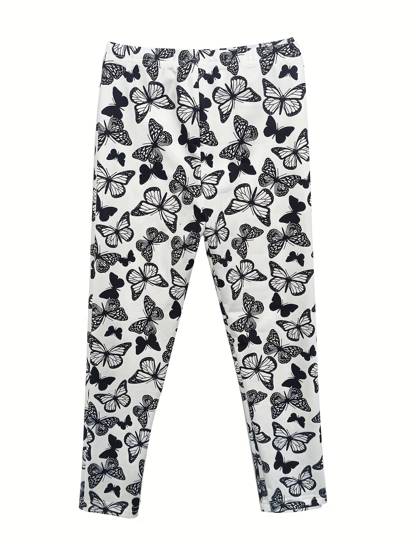 4pcs Girls' Full Print Stretch Skinny Legging Pants Butterfly Floral Print