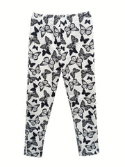 4pcs Girls' Full Print Stretch Skinny Legging Pants Butterfly Floral Print