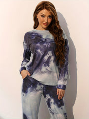 Tie Dye Print Loungewear Set Long Sleeve Top & Pants