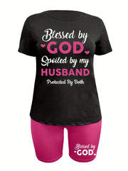 Heart & Art Print Tee & Shorts Set