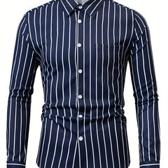 Stripe Pattern Men's Long Sleeve Shirt For Summer Autumn
