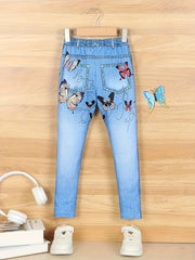 Butterfly Print Denim Leggings for Girls