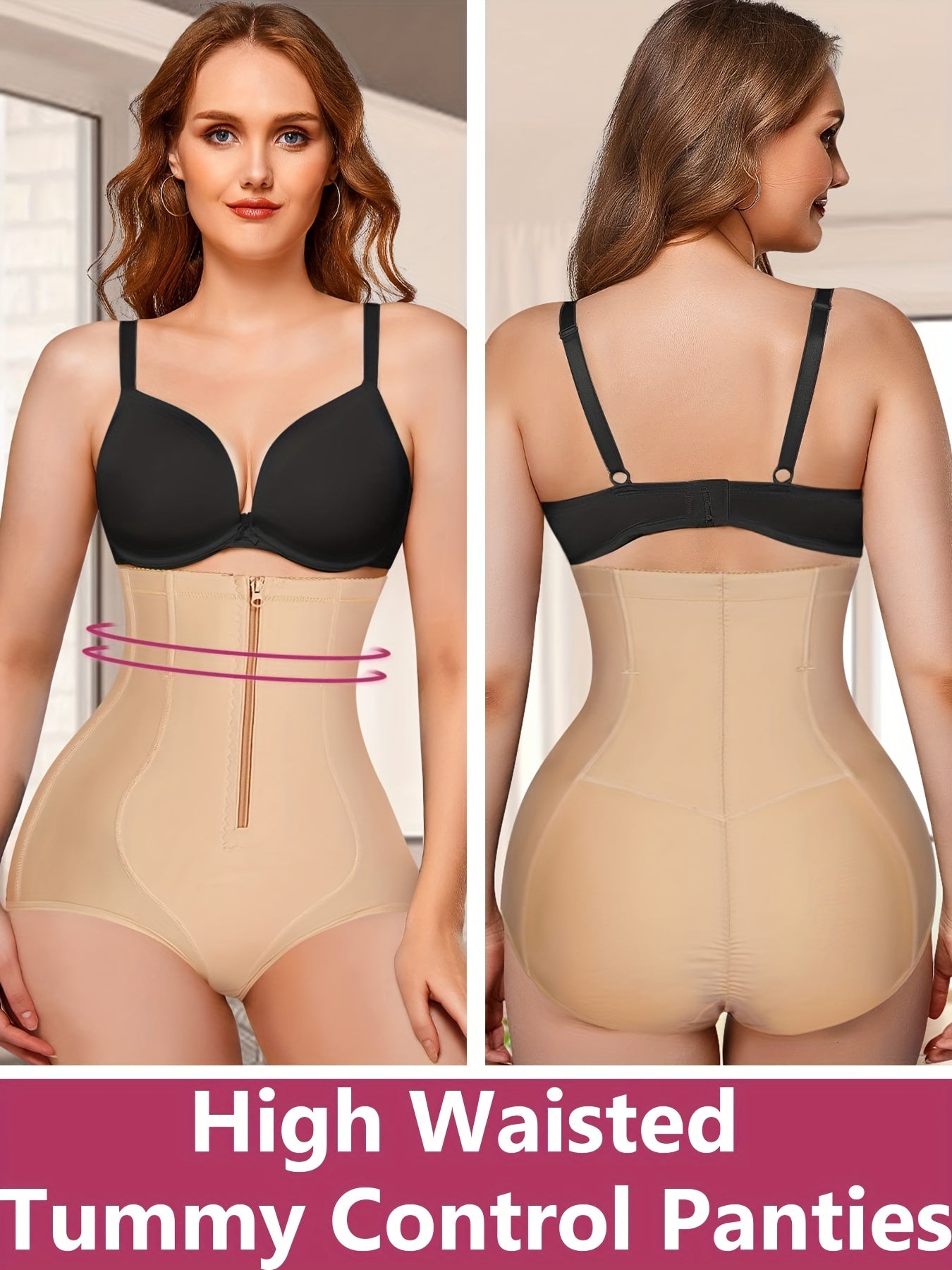 Zipper Shaping Panties Tummy Control Butt Lifting Underwear