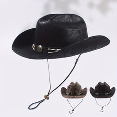 Vintage PU Leather Cowboy Hat Western Fedora Cap